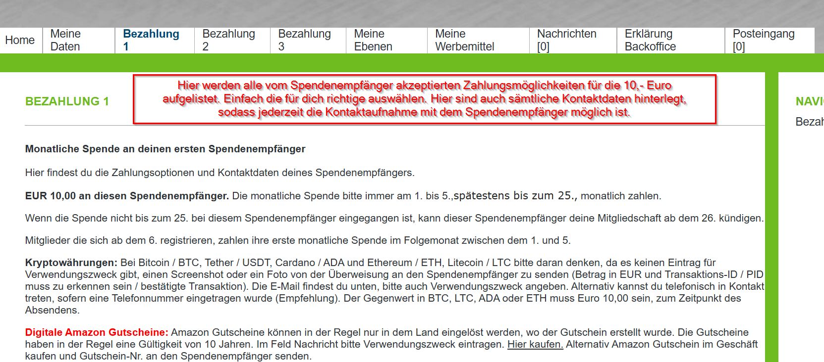 Screenshot Spendenübersicht